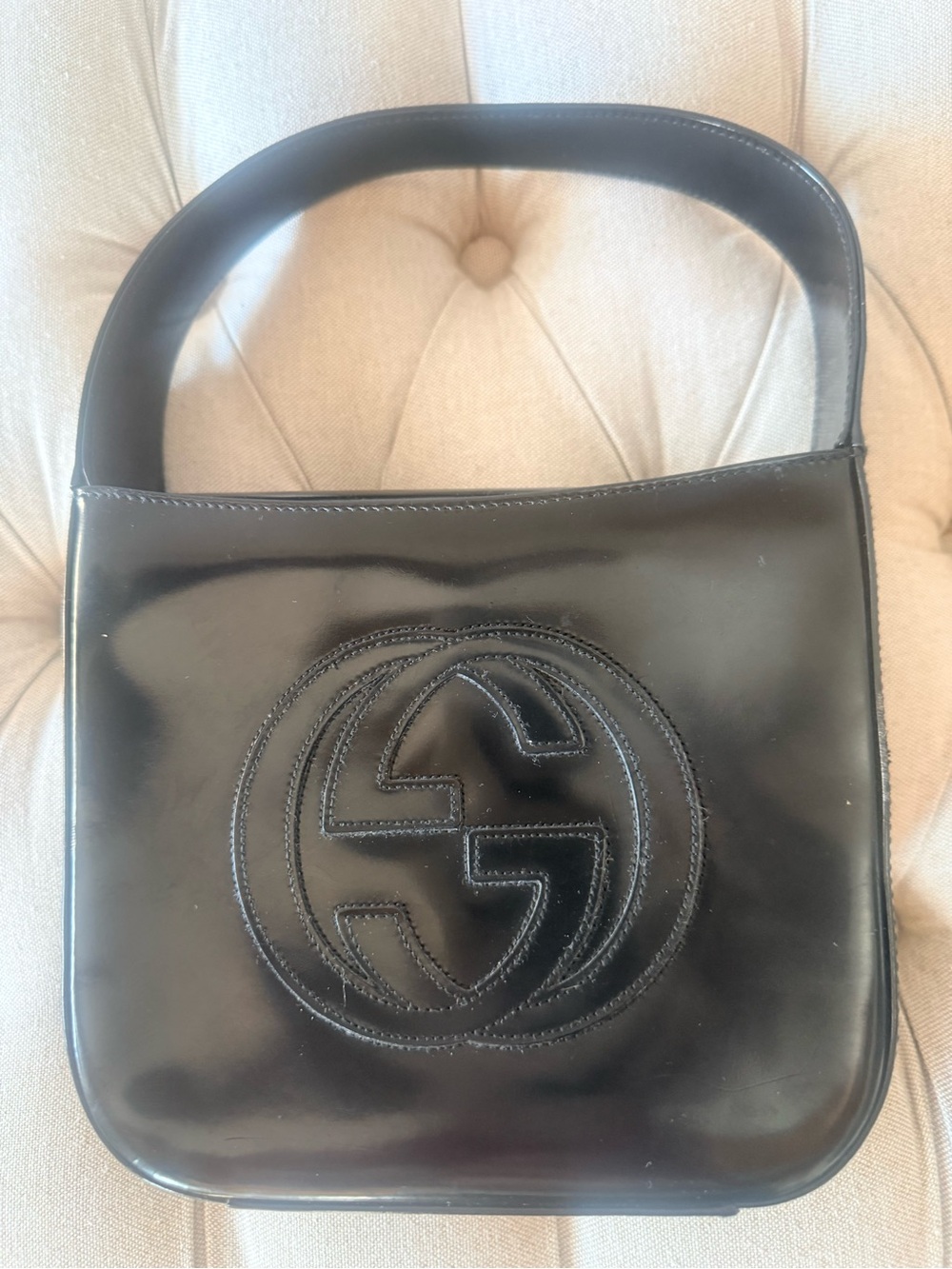 VTG Gucci Black Patent Leather Shoulder Bag Tom Ford Top Handle Hobo Purse📝